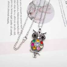 1pc Owl Necklace With Rhinestone 80cm Long Sweater Chain Necklace Antiqued Silver Style For Women Girl