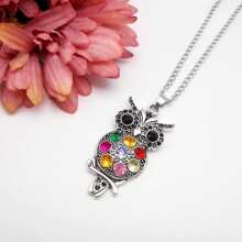 1pc Owl Necklace With Rhinestone 80cm Long Sweater Chain Necklace Antiqued Silver Style For Women Girl