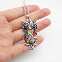1pc Owl Necklace With Rhinestone 80cm Long Sweater Chain Necklace Antiqued Silver Style For Women Girl
