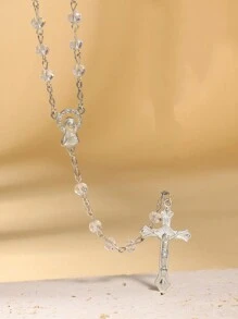 1 Piece Of Fashionable And Exquisite Crystal Cross Rosary Necklace Suitable For Women To Wear On Daily Dates - White - View 2