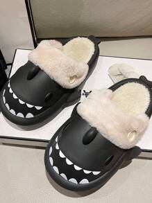 1 Pair Shark Design Anti-Slip Indoor Slippers, Warm & Durable, Suitable For Couples, Autumn/Winter