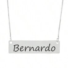 Colar Semijoia Nome Personalizado Chapinha Gravação Bernardo Banhado Prata 1000 - 999004509