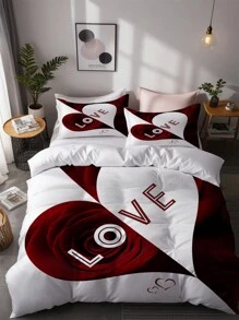 Conjunto de capa de edredom com estampa de coração rosa vermelho e branco 3 peças (1 capa de edredom + 2 fronhas, sem núcleo), perfeito para quartos e quartos de hóspedes, confortável, hipoalergênico e fácil de cuidar, para todas as estações, presentes para casais, presentes para ela no romântico dia dos namorados - Multicolorido - Ver 1