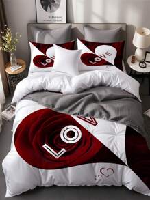 Conjunto de capa de edredom com estampa de coração rosa vermelho e branco 3 peças (1 capa de edredom + 2 fronhas, sem núcleo), perfeito para quartos e quartos de hóspedes, confortável, hipoalergênico e fácil de cuidar, para todas as estações, presentes para casais, presentes para ela no romântico dia dos namorados - Multicolorido - Ver 7