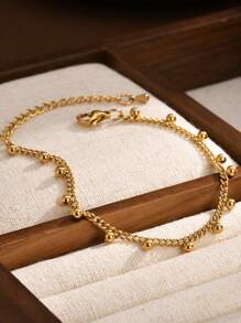 Choker Necklace And Bracelet Kit With Ball Grumet Cord 18k Gold Plated And 925 Silver Durability Up To 3 Months - Vàng - Xem 3