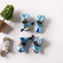 4pcs/Set Thick Thermal Lined Pet Shoes, Convenient Wear For Rainy Days And Autumn/Winter Seasons