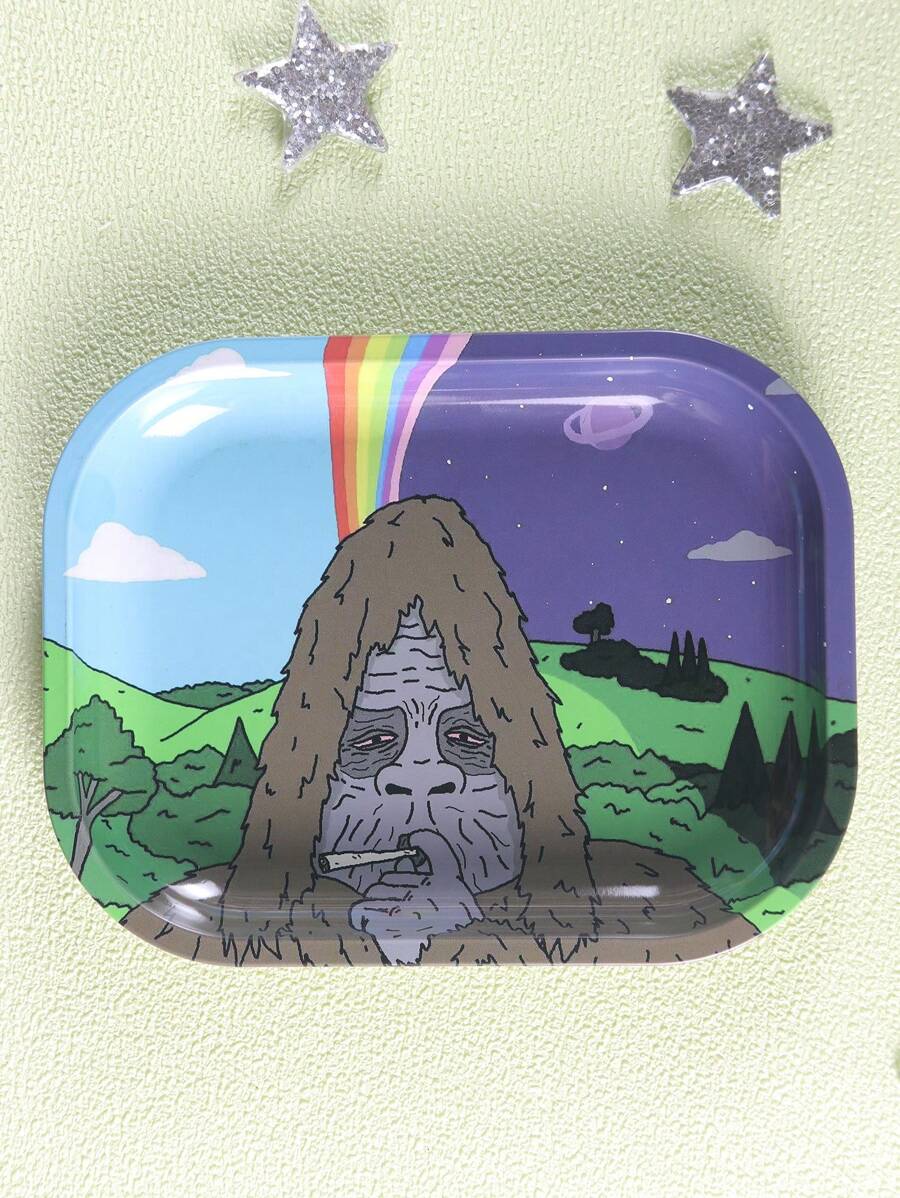 1pc Cartoon Gorilla, 7.1x5.5-Inch Metal Roll Color Tray, Multifunctional Colored Metal Tray, Holiday Decoration Tray, Household Desktop Clutter, Jewelry And Watch Storage Tray, Ideal Gift For Holidays And Birthdays, Smoking Accessory Gift