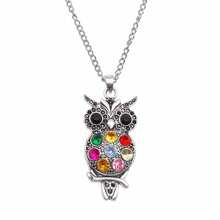 1pc Owl Necklace With Rhinestone 80cm Long Sweater Chain Necklace Antiqued Silver Style For Women Girl