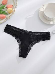 DORSU Floral Lace Criss Cross Sexy Panty, Black - Black - View 2