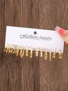 12pcs Retro Punk Geometric Square & C Shape Hoop Earrings Set, Bohemian Style Faux Pearl Big Round Earrings, Casual Daily Jewelry Set - Ideal Holiday Gift For Women