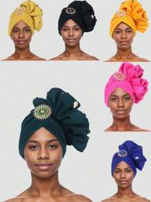 1件非洲传统水钻装饰休闲头巾帽发巾睡帽 - 彩色 - 查看 7
