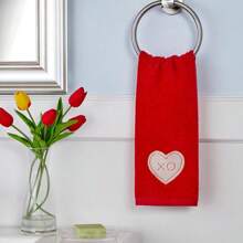 1pc, 34x75cm Coral Fleece Valentine's Day Theme Embroided XO Hearts Hand Towel For Kitchen Bathroom Decoration Summer Back To School