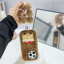 秋冬季毛绒刺绣草莓蛋糕手机壳，带毛球挂链，兼容 17 Pro Max/17 Pro/17、16 Pro Max/16 Pro/16、15 Pro Max/15 Pro/15、14 Pro Max/14 Pro/14、新款 13 Pro Max/13 Pro，简约卡通风格 - 彩色 - 查看 6