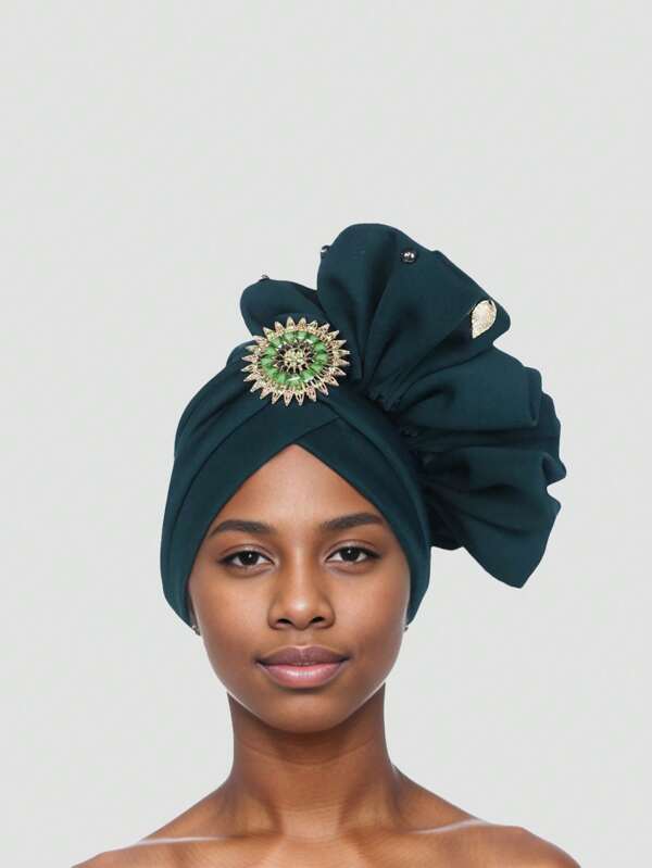 1pc African Traditional Muslim Rhinestone Embellished Casual Covering Headscarf Cap