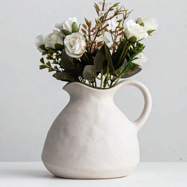 NJCHARMS 1 pièce Vase en céramique à pot de transport, vase de forme de pot de style vintage avec une sensation de qualité supérieure, décorations de salle de séjour pour la maison