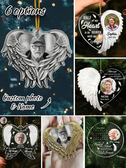 1pc Memorial Ornament, Custom Dad And Mom Photo Memorial Gifts, Dad Remembrance Polyethylene Ornament, In Loving Memory, Dad Loss, Sympathy Gifts,Personalized Home Gift,Angel's Wings Birthday Graduation,Multi-Functional,Durable,Ornamental,Reusable,Exquisite,Stylish,High-Quality,Colorful,Modern,Custom,Personalized,Unique,Ideal Gifts For Him,Ideal Gifts For Her,Boyfriend,Dad,Girlfriend,Mom,Family,Friends,Tea Room,Home,Garden,Office,For Anniversaries,For Valentine's Day,For Mother's Day,For Birthdays,For Father's Day,For Graduation,For Weddings,For Housewarming,Customized Home Decor Supplies