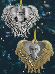 1 pièce de décoration commémorative de Noël personnalisée, un cadeau photo personnalisé de papa et maman, une décoration commémorative en acrylique, gravée dans le cœur, cadeau personnalisé pour la maison, ailes d'ange
