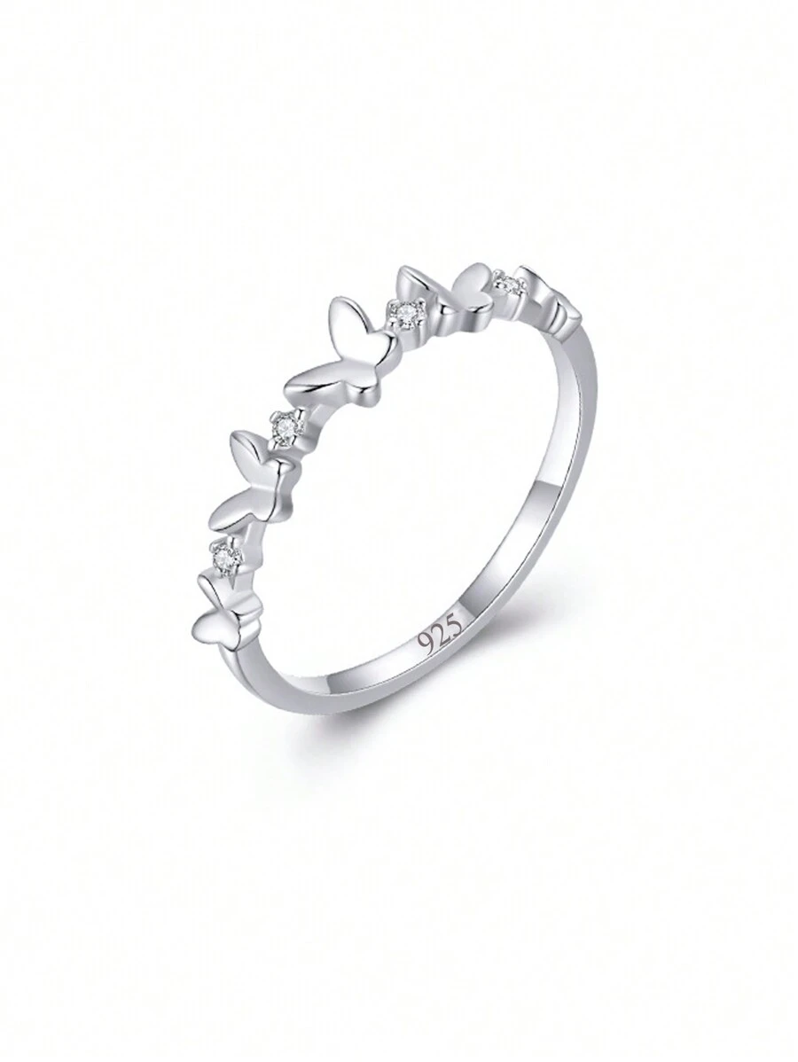 1入組時尚S925銀蝴蝶方晶鋯石圓環,合適的適合女士禮品