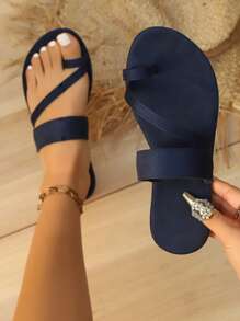 New Spring/Autumn Women Flat Shoes, Thin Round Toe Suede Slip-On Indoors/Outdoors Casual Sandals, Navy Blue - Navy Blue - View 1