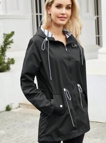 Spring/Autumn Long Sleeve Hooded Waterproof Mid-Long Windbreaker Jacket For Women Outdoor Activities
