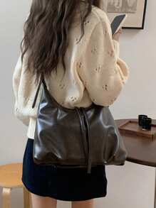 Maillard 复古斜挎包女士通勤休闲手提包2025新款韩版大容量单肩包 - 咖啡棕 - 查看 4