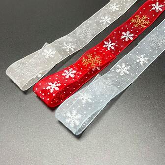 25 毫米宽闪亮雪花丝带，10 码/1 米，适用于 DIY 蝴蝶结、花束包装、蛋糕包装、礼品包装和节日装饰