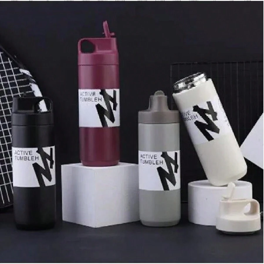 500ML Stainless Steel Thermal Bottle With Double Wall And Straw Fitness Sports - 米白色 - 查看 1