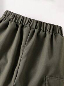 男童字母印花圆领短袖 T 恤和工装裤套装 - 黑色 - 查看 5