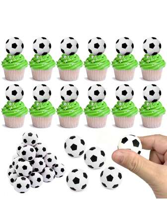 12 件/套迷你足球蛋糕装饰，足球纸杯蛋糕装饰，适合足球派对、生日派对、运动派对