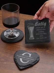 Personalized Stone Coasters, Engraved Drink Coasters, Wedding Gifts, Customized Slate Coasters, Letter Housewarming Gifts, Beverage Coasters, Desk Coasters, Gifts For Dad, Christmas & New Year Gifts,Brunch-Ready,Chic Design - Square (10*10cm) - View 3