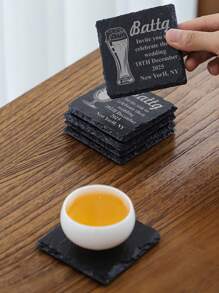 Personalized Stone Coasters, Engraved Drink Coasters, Wedding Gifts, Customized Slate Coasters, Letter Housewarming Gifts, Beverage Coasters, Desk Coasters, Gifts For Dad, Christmas & New Year Gifts,Brunch-Ready,Chic Design - Square (10*10cm) - View 6