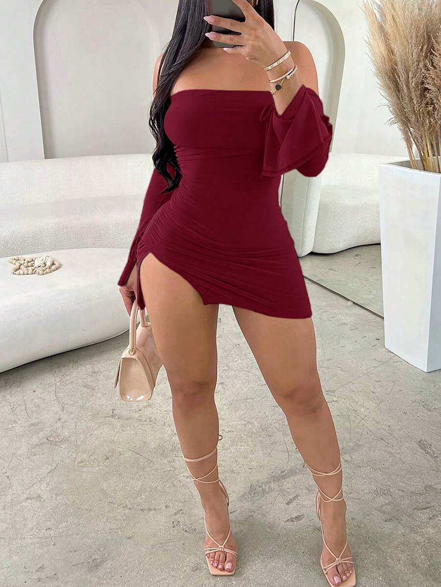 Women's Carnival Night Romantic Party Valentine's Day Elegant Sleeveless Strapless High Slit Mini Dress Summer