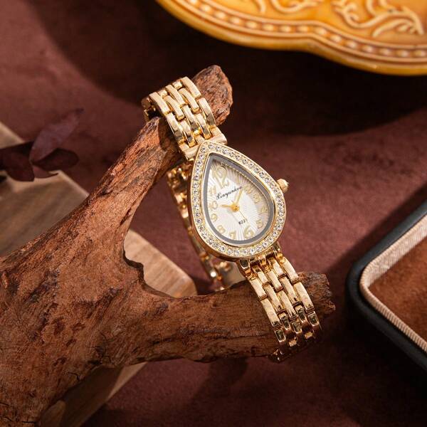 xinyunkou New Women's Stainless Steel Band Rhinestone Quartz Watch With Waterdrop Starry Sky Design, Fashion Bracelet Style