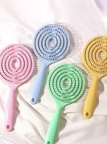 1支糖果色圆梳，颜色可选：绿色、粉色、橙色、蓝色、黄色、紫色，ABS塑料材质，多功能梳子，适合所有季节，适用于普通发质或打结发型；非常适合理发店、沙龙和家庭使用，是度假旅行的必备品，夏季必备，多种颜色可选。