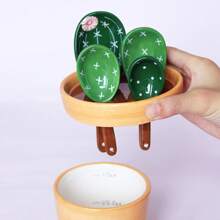 Set de 1 juego de cucharas medidoras de cerámica con diseño de cactus lindo, para cocina y hornear en el hogar