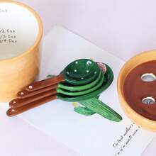 Set de 1 juego de cucharas medidoras de cerámica con diseño de cactus lindo, para cocina y hornear en el hogar