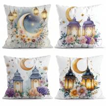 4 Stücke Ramadan Dekorative Kissenbezüge mit Blumen- und Laternen-Motiv