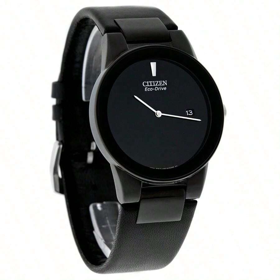 Citizen Eco-Drive Axiom Series Black Leather Strap Mens Watch AU1065 ...