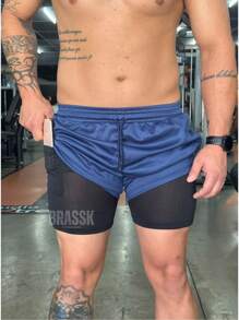 Bermuda Short 2 In 1 Brassk Dry Active Men's Gym Training Running With Elastane - Màu xanh hải quân - Xem 1