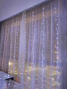 1pc 200 LED 2*2 Meter Copper Wire Fairy String Lights, Bedroom Decor, Wall Decor, Party Decor, Girls Room Decor, Battery Powered Curtain Lights - 白色 - 查看 7