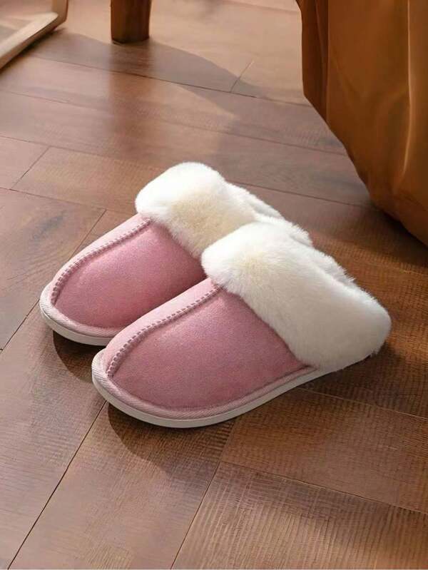 New Fashionable Women Plush Slippers, Comfortable Thermal Lined Versatile Anti-Slip Fabric Shoes For Indoor Daily Casual Wear