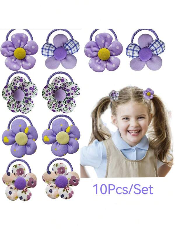 Élastiques à cheveux pour bébé fille, 10 pièces. Bandeaux élastiques doux avec fleurs, accessoires pour cheveux de bébé avec fleur mignonne, bandeau sans dommage pour les cheveux. Cadeau de naissance, d'amour, de la Saint-Valentin