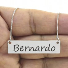 Colar Semijoia Nome Personalizado Chapinha Gravação Bernardo Banhado Prata 1000 - 999004509