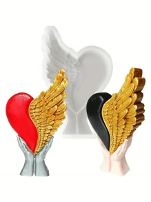 心形翼硅胶模具 - 3D 爱心羽毛蜡烛制作模具，手持式环氧树脂模具，适用于 DIY 肥皂、蛋糕装饰、礼品、制作家居装饰 - 白色 - 查看 7