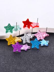 20pcs Geometric Star Shaped Transparent Shiny Sequins Multicolor Acrylic Earring Studs, DIY Jewelry Making Earring Components Accessories