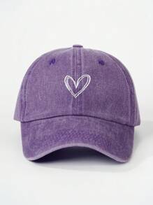 1pc Women's Embroidered Heart Washed Baseball Cap, Adjustable Outdoor Sun Protection Casual Hat Suitable For Spring, Autumn, Travel, Beach, Vacation. Y2K Style Unisex Sun Hat - Baseball Cap - View 9