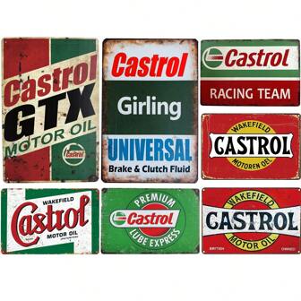 قطعة واحدة ، لافتة معدنية لزيت محركات كاسترول (20سم*30سم/8بوصة*12بوصة) ، ملصق معدني فينتاج لور البنزين ، ديكور خارجي لغرفة الرجال ،ملصق حائط المنزل ، هدية مثالية