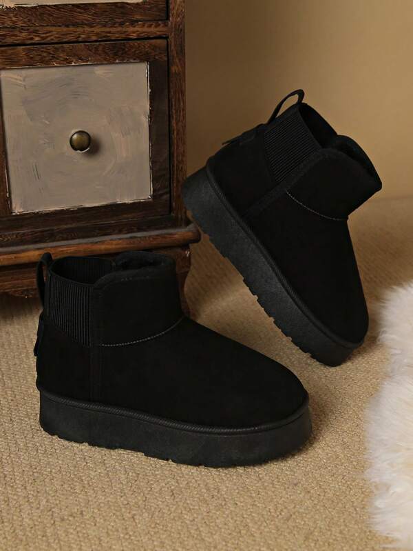 Botas de neve femininas de sola grossa, elásticas, quentes, fofas, cor sólida, versáteis, duráveis, sem cadarço, outono/inverno