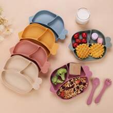 3pcs/Set Baby Feeding Tableware Set, With Divided Plate, Suction Cup Silicone Plate, Toddler Cutlery Including Fork & Spoon, Cute Fish Design
