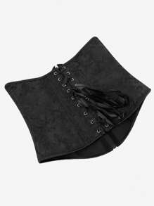 Underbust Corset With Jacquard Texture, Zippered Waist Cincher, Lace-Up Back, Waist Shaping Bodysuit